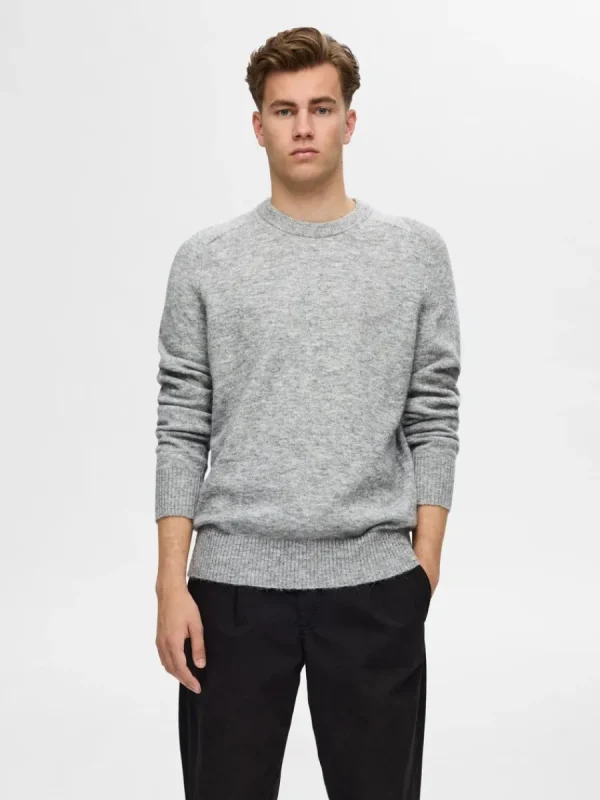 SELECTED LÅNGÄRMAD STICKAD TRÖJA Grey Discount