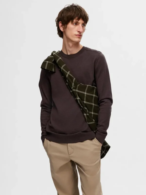 SELECTED LÅNGÄRMAD STICKAD TRÖJA Brown Clearance