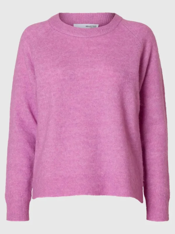 SELECTED LÅNGÄRMAD STICKAD TRÖJA Pink Sale