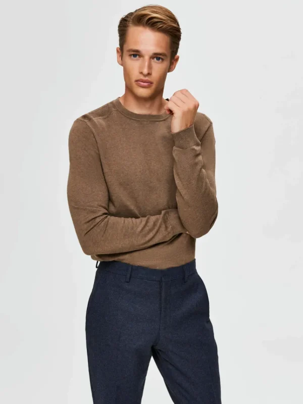 SELECTED LÅNGÄRMAD STICKAD TRÖJA Brown Best Sale