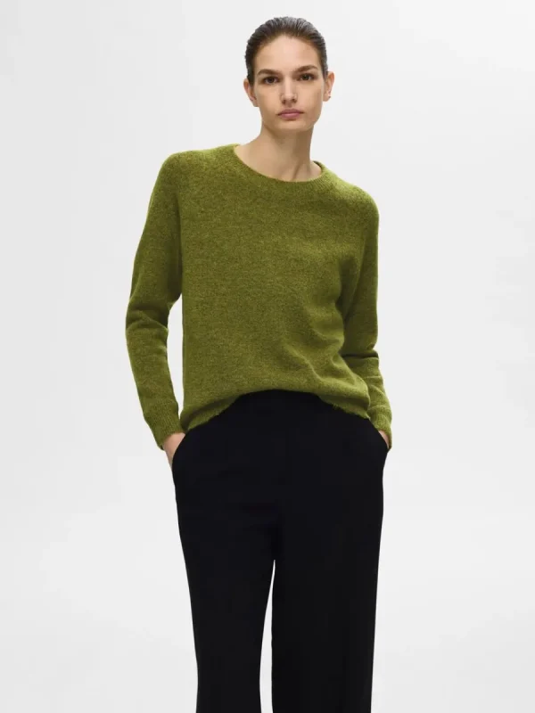 SELECTED LÅNGÄRMAD STICKAD TRÖJA Green Discount
