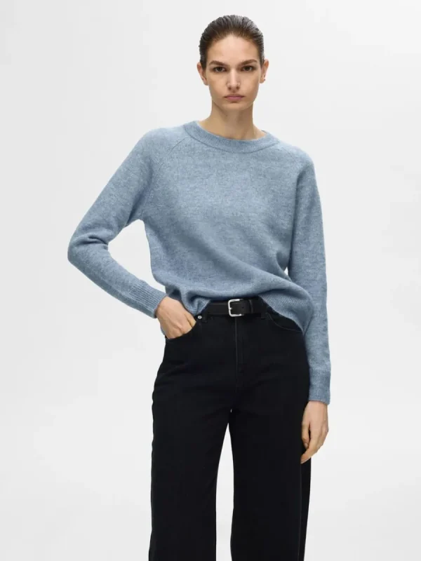 SELECTED LÅNGÄRMAD STICKAD TRÖJA Blue Flash Sale