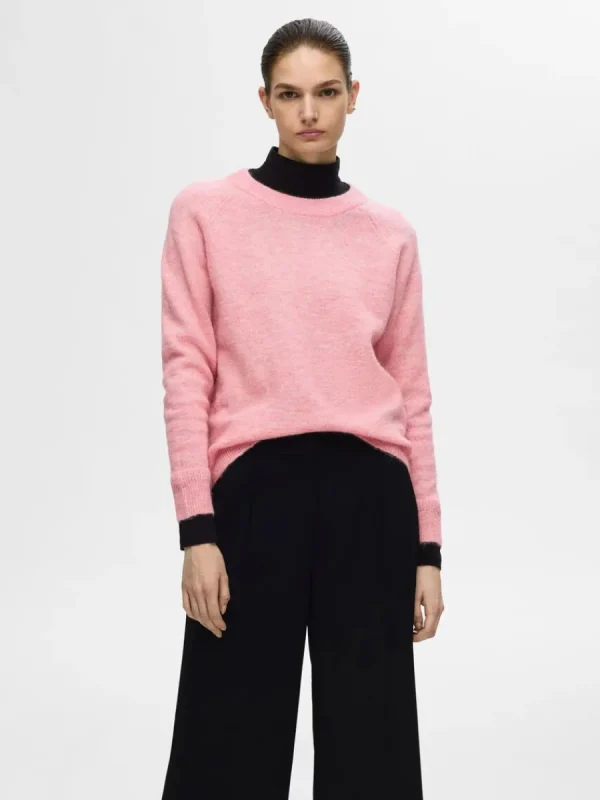 SELECTED LÅNGÄRMAD STICKAD TRÖJA Pink Flash Sale