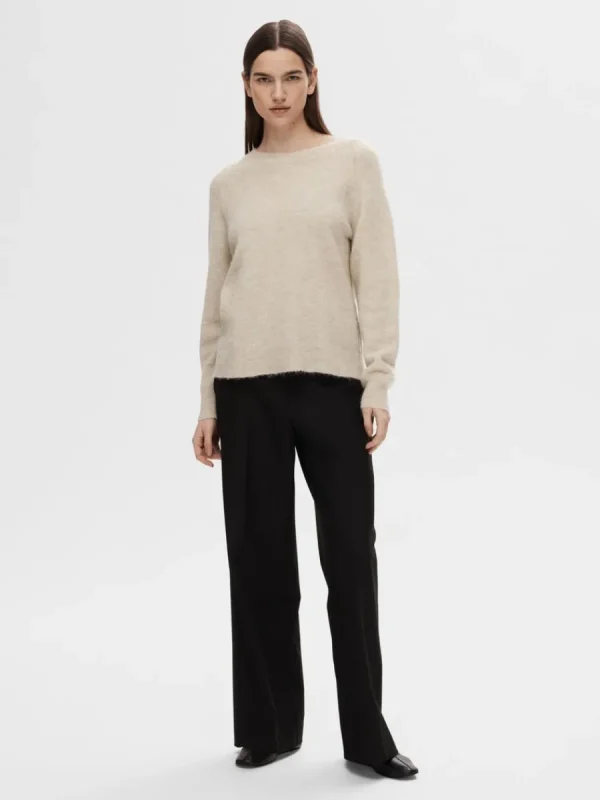 SELECTED LÅNGÄRMAD STICKAD TRÖJA Beige Sale