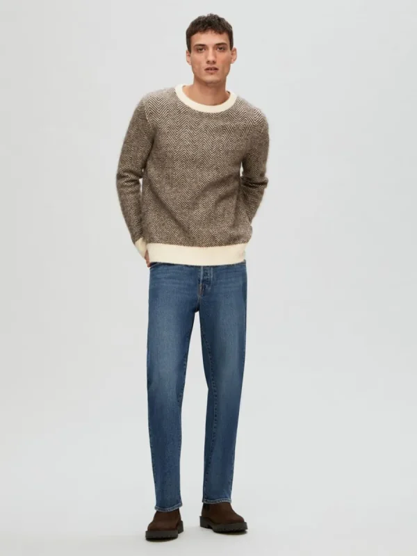 SELECTED LÅNGÄRMAD STICKAD TRÖJA Brown Store