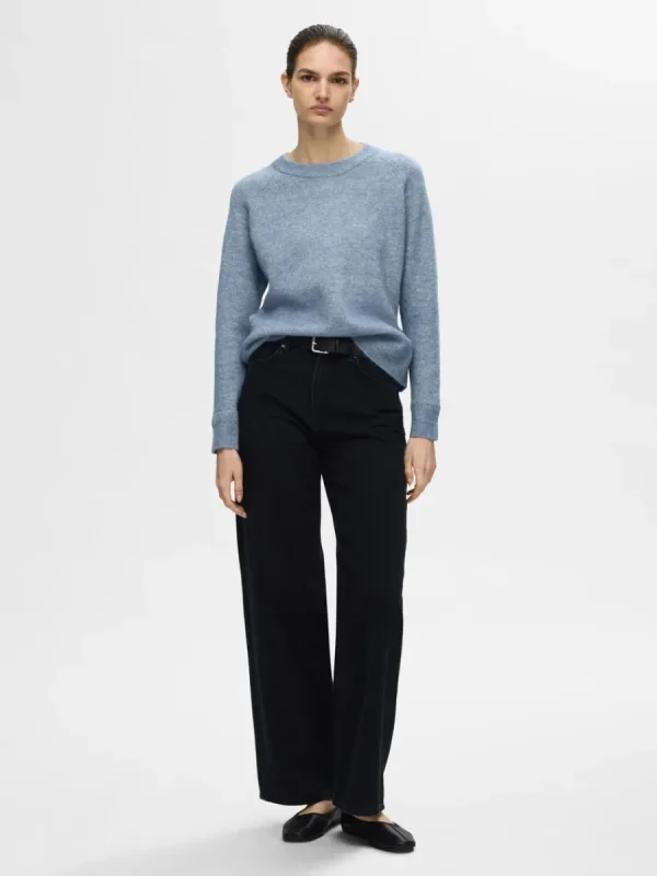 SELECTED LÅNGÄRMAD STICKAD TRÖJA Blue Flash Sale
