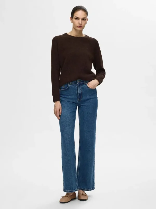 SELECTED LÅNGÄRMAD STICKAD TRÖJA Brown Sale