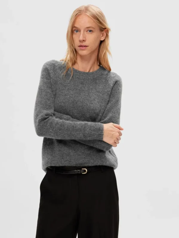 SELECTED LÅNGÄRMAD STICKAD TRÖJA Grey Store