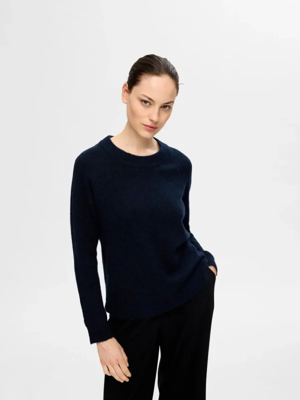 SELECTED LÅNGÄRMAD STICKAD TRÖJA Blue Cheap