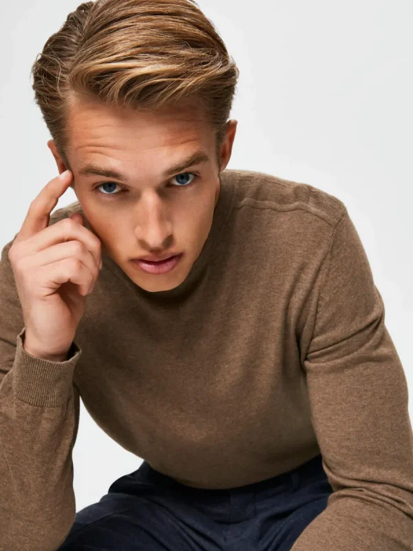 SELECTED LÅNGÄRMAD STICKAD TRÖJA Brown Best Sale