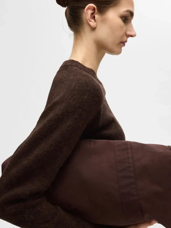 SELECTED LÅNGÄRMAD STICKAD TRÖJA Brown Sale