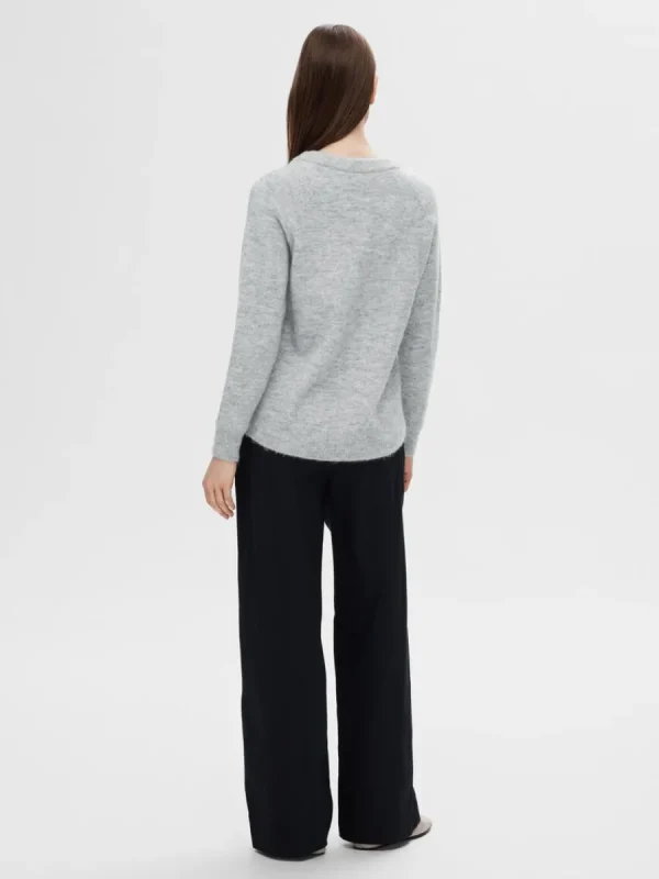 SELECTED LÅNGÄRMAD STICKAD TRÖJA Grey Flash Sale