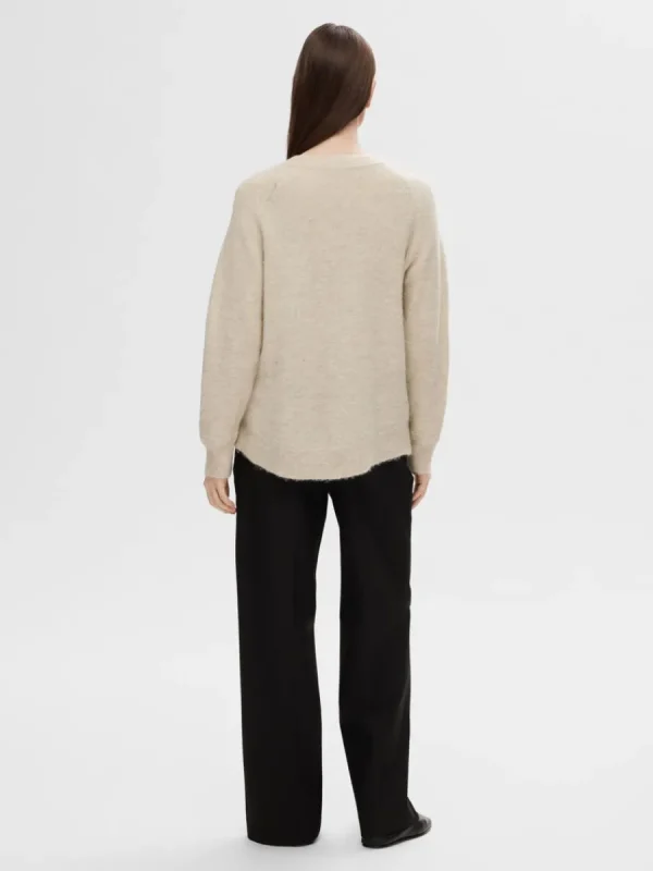 SELECTED LÅNGÄRMAD STICKAD TRÖJA Beige Sale