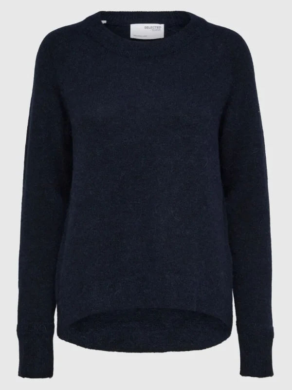 SELECTED LÅNGÄRMAD STICKAD TRÖJA Blue Cheap