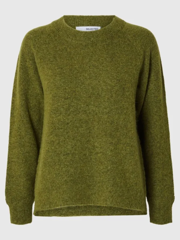 SELECTED LÅNGÄRMAD STICKAD TRÖJA Green Discount