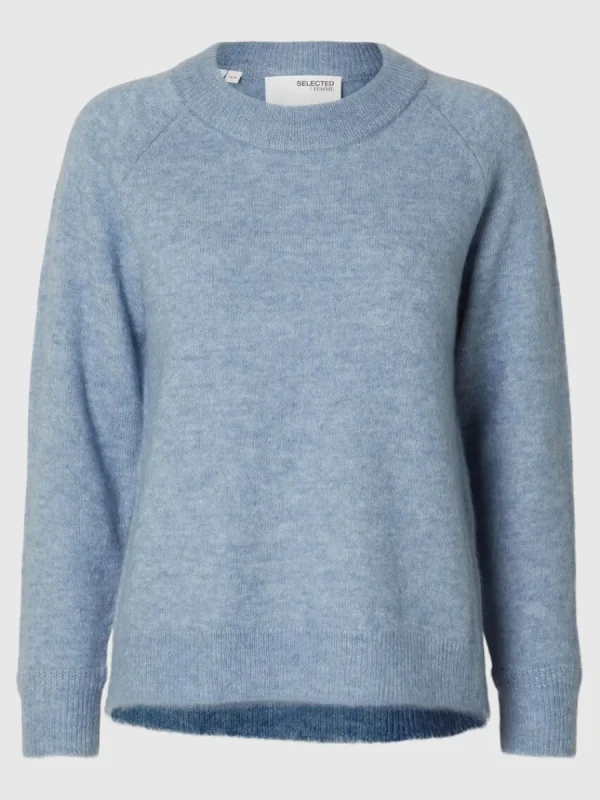 SELECTED LÅNGÄRMAD STICKAD TRÖJA Blue Flash Sale