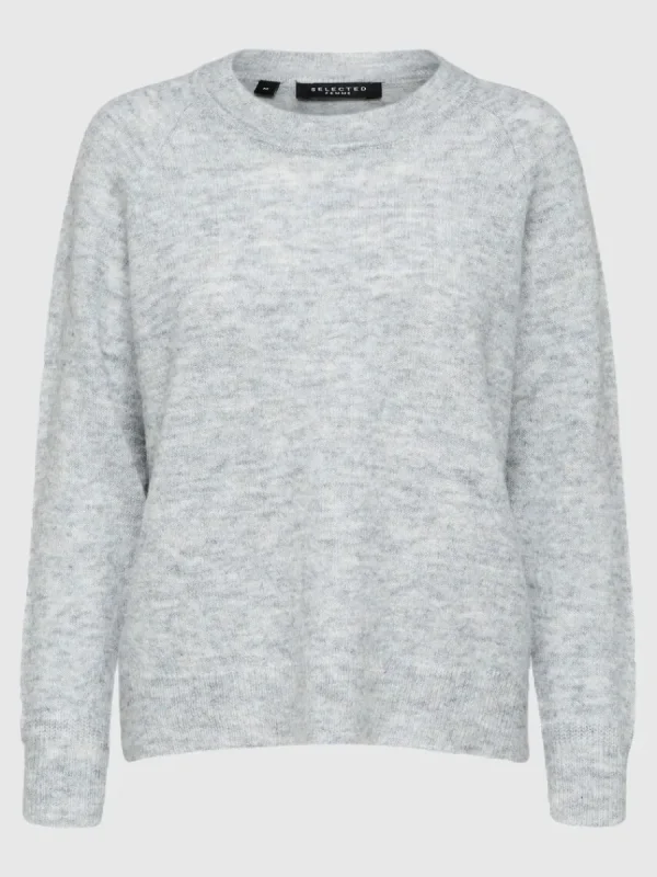 SELECTED LÅNGÄRMAD STICKAD TRÖJA Grey Flash Sale