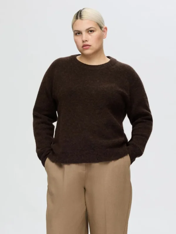 SELECTED LÅNGÄRMAD STICKAD TRÖJA Brown Sale