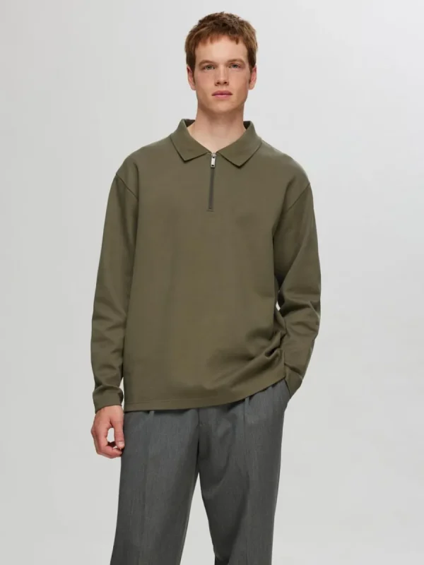 SELECTED LÅNGÄRMAD SWEATSHIRT MED DRAGKEDJA Green New