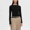 SELECTED LÅNGÄRMAD T-SHIRT Black Hot