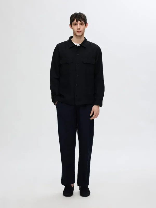 SELECTED LÅNGÄRMAD ÖVERSKJORTA Black Flash Sale