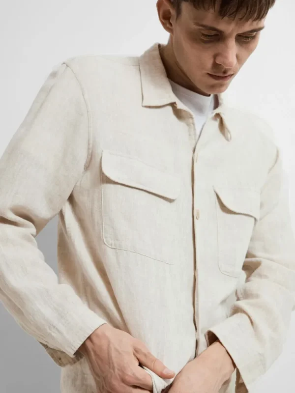 SELECTED LÅNGÄRMAD ÖVERSKJORTA Beige Hot