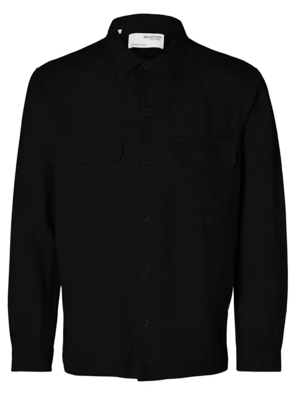 SELECTED LÅNGÄRMAD ÖVERSKJORTA Black Flash Sale