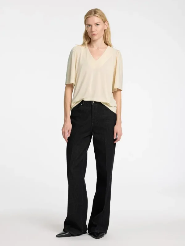 SELECTED LOOSE FIT V-RINGAD TOPP Beige Fashion