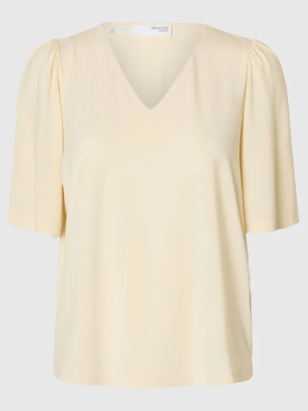 SELECTED LOOSE FIT V-RINGAD TOPP Beige Fashion
