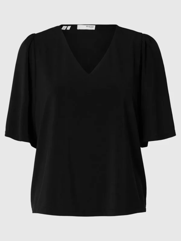 SELECTED LOOSE FIT V-RINGAD TOPP Black Store
