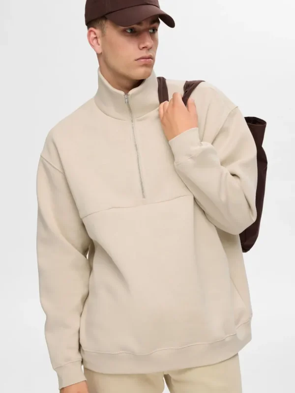 SELECTED LÖS PASSFORM BLIXTLÅSFÖRSEDD SWEATSHIRT Beige Shop