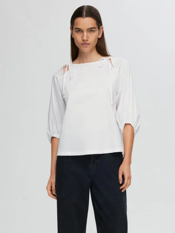 SELECTED LÖS PASSFORM BLUS MED 3/4-ÄRMAR White Hot