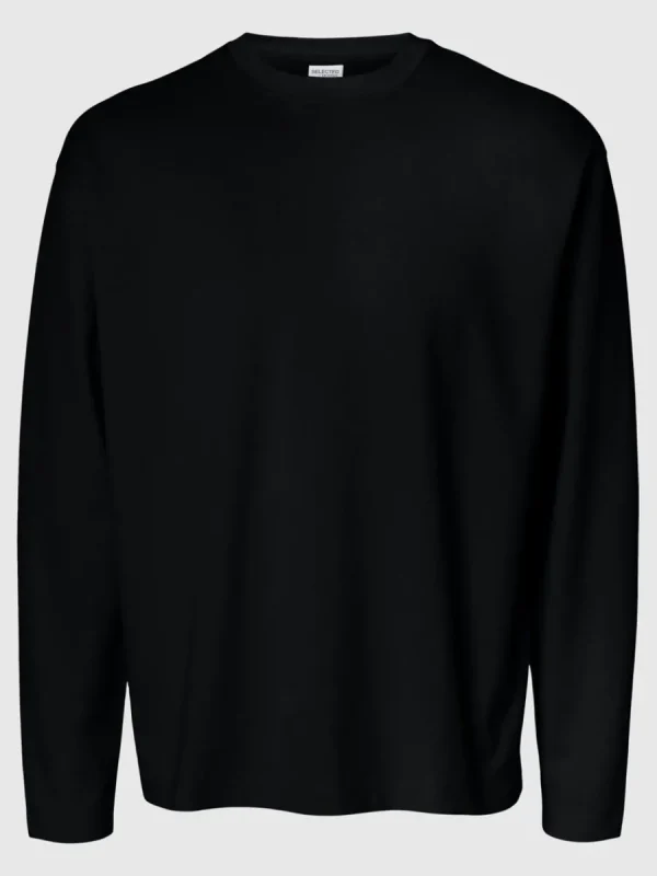 SELECTED LÖS PASSFORM LÅNGÄRMAD T-SHIRT Black Flash Sale