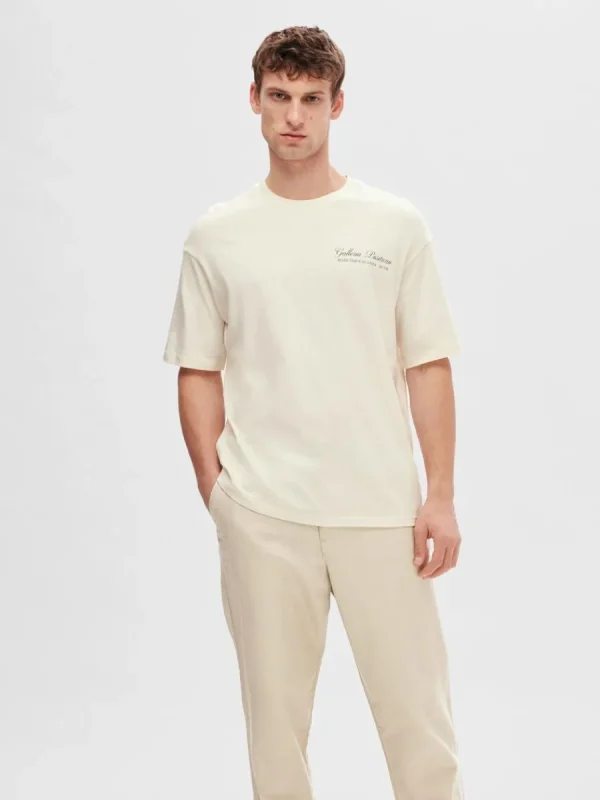 SELECTED LÖS PASSFORM MED TRYCK BAKTILL T-SHIRT White Cheap