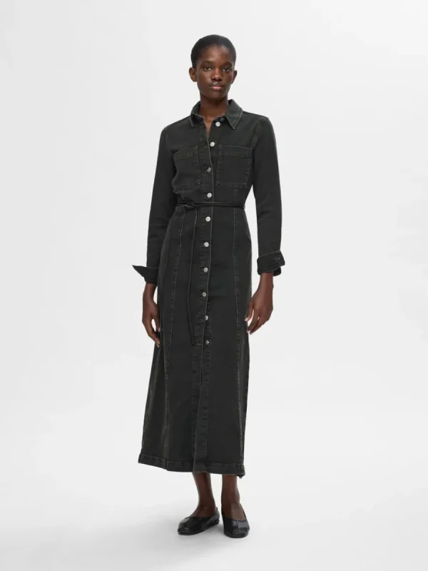 SELECTED MAXILÅNG JEANSKLÄNNING Black Sale