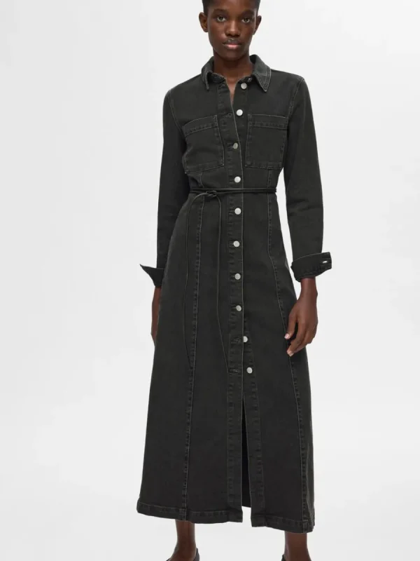 SELECTED MAXILÅNG JEANSKLÄNNING Black Sale
