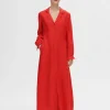 SELECTED MAXILÅNG SKJORTKLÄNNING Red Cheap