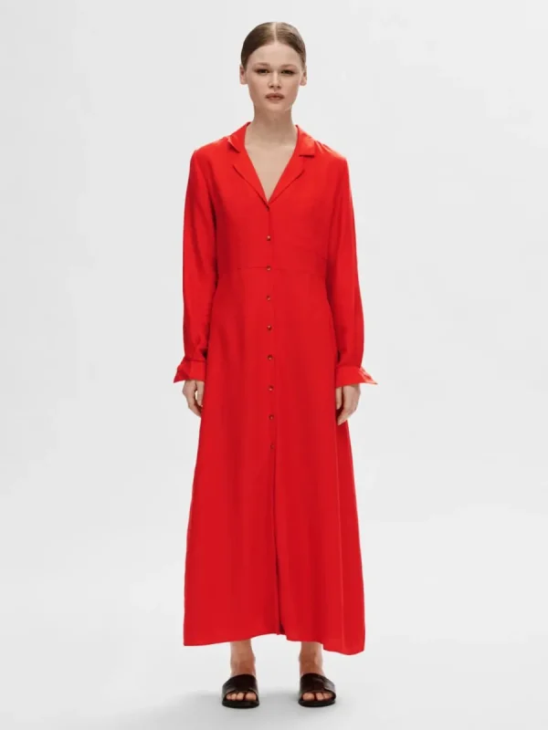 SELECTED MAXILÅNG SKJORTKLÄNNING Red Cheap
