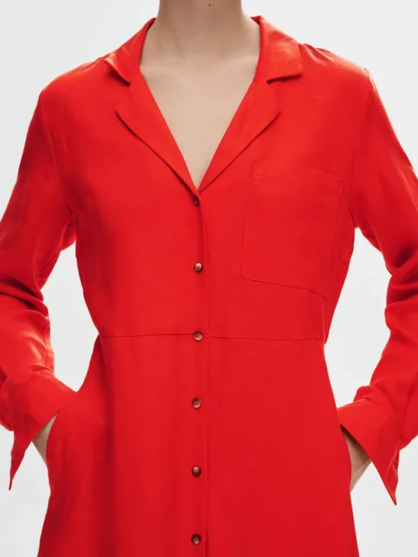 SELECTED MAXILÅNG SKJORTKLÄNNING Red Cheap