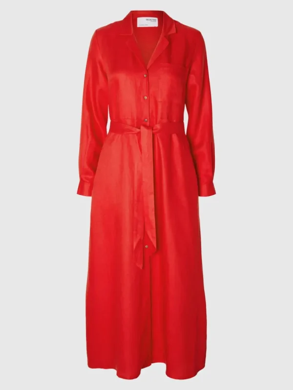 SELECTED MAXILÅNG SKJORTKLÄNNING Red Cheap