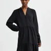 SELECTED MED VOLANGER KORT KLÄNNING Black Best Sale