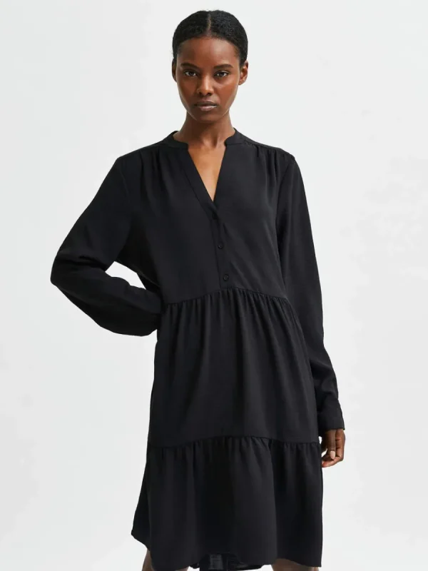 SELECTED MED VOLANGER KORT KLÄNNING Black Best Sale