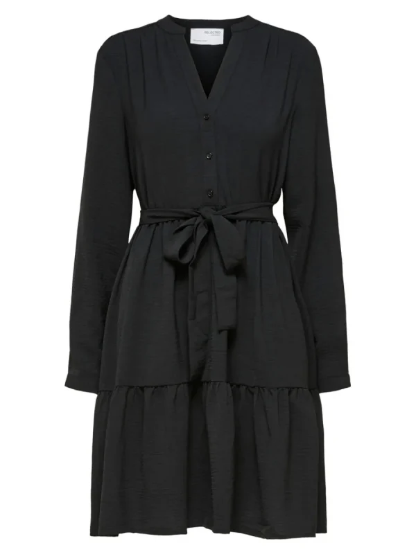 SELECTED MED VOLANGER KORT KLÄNNING Black Best Sale
