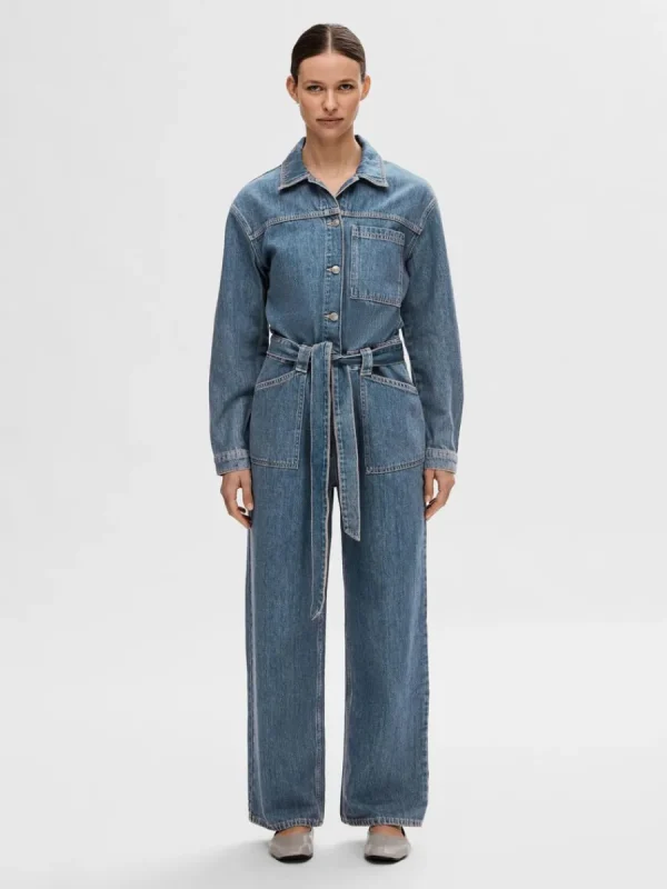 SELECTED MELLANTVÄTTAD DENIM JUMPSUIT Blue Shop
