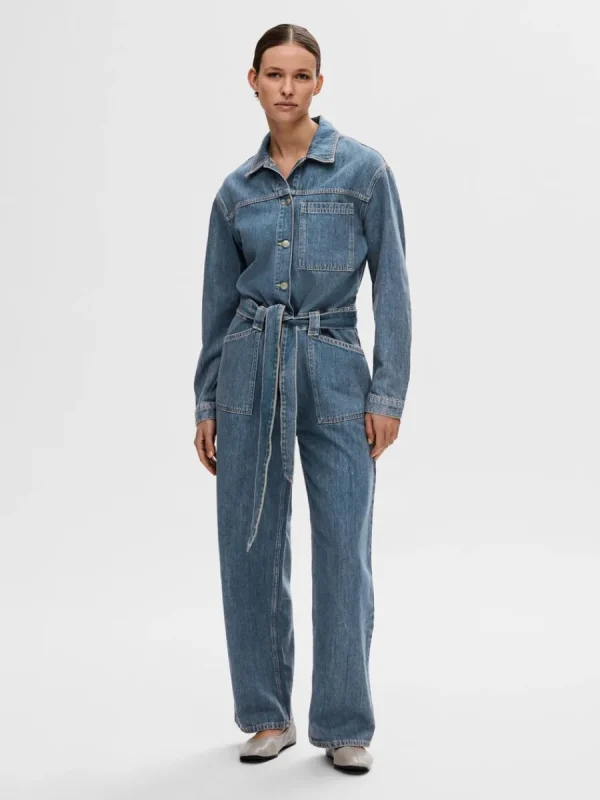 SELECTED MELLANTVÄTTAD DENIM JUMPSUIT Blue Shop