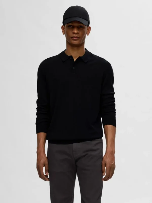 SELECTED 100% MERINOULL PIKÉTRÖJA Black Outlet
