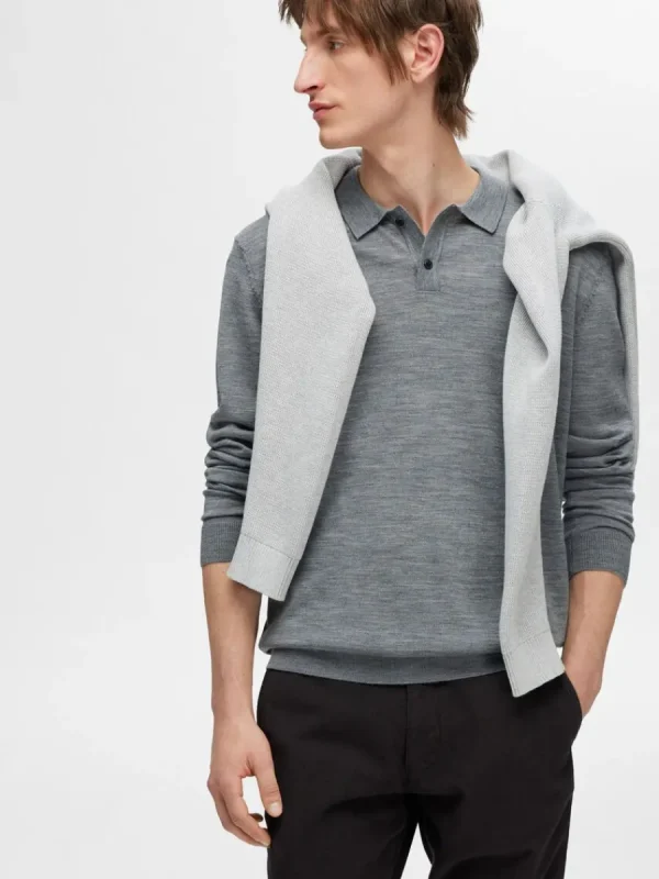 SELECTED 100% MERINOULL PIKÉTRÖJA Grey Store