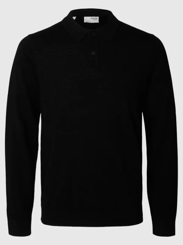 SELECTED 100% MERINOULL PIKÉTRÖJA Black Outlet