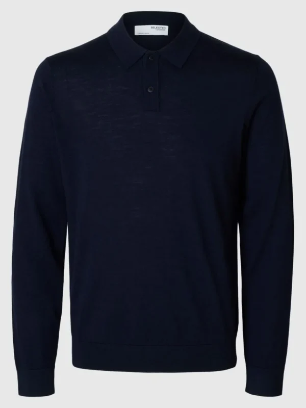 SELECTED 100% MERINOULL PIKÉTRÖJA Blue Outlet