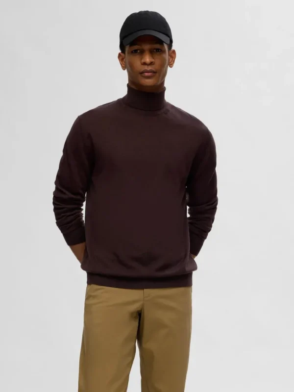 SELECTED 100% MERINOULL POLOTRÖJA Brown Outlet